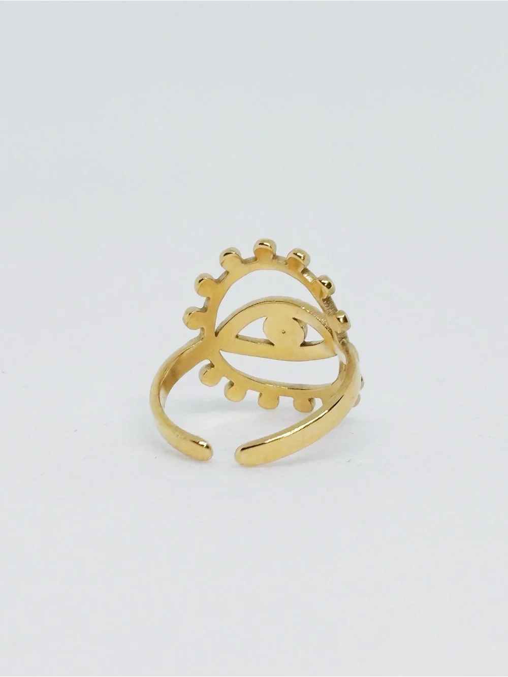 18k Yellow Gold Plated Evil Eye Ring with Green Emerald Stone (Adjustable)